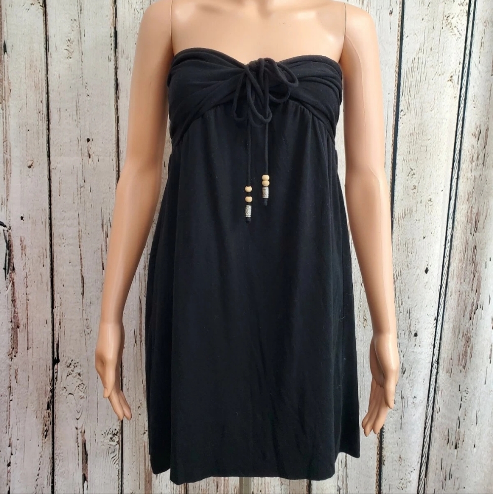 Love Rocks Women's Large Tie-Front‎ Strapless Little Black Mini Dress Summer EUC